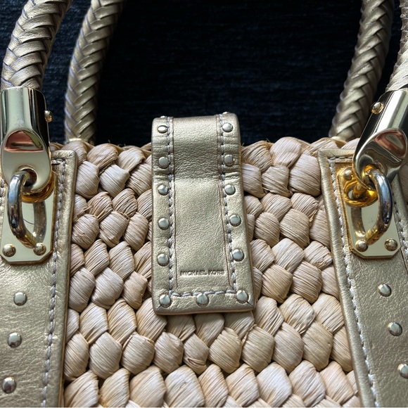 EUC Michael Kors wicker purse Gold accents Braided handle - Picture 5 of 13